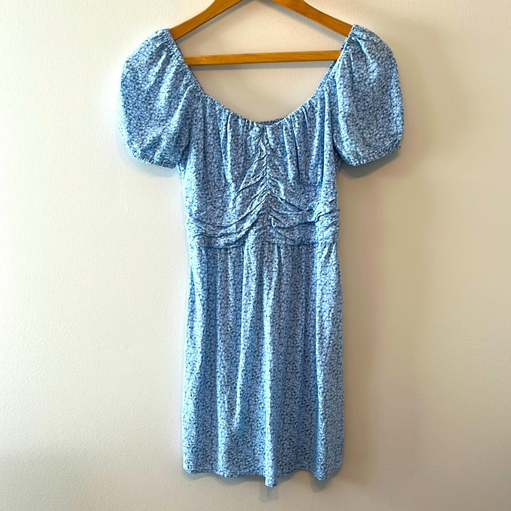 Hollister peasant mini dress blue floral size XS